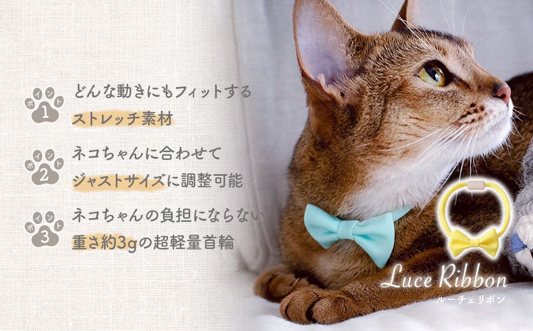 necono -Luce Ribbon- ルーチェリボン【Lemon Sorbet】| 猫の首輪 ねこの首輪 ペット用品 ペットグッズ  おしゃれ リボン ねこ用首輪 猫用品 ネコ ねこ ねこちゃん 手作り ハンドメイド 手作り 埼玉県 上尾市