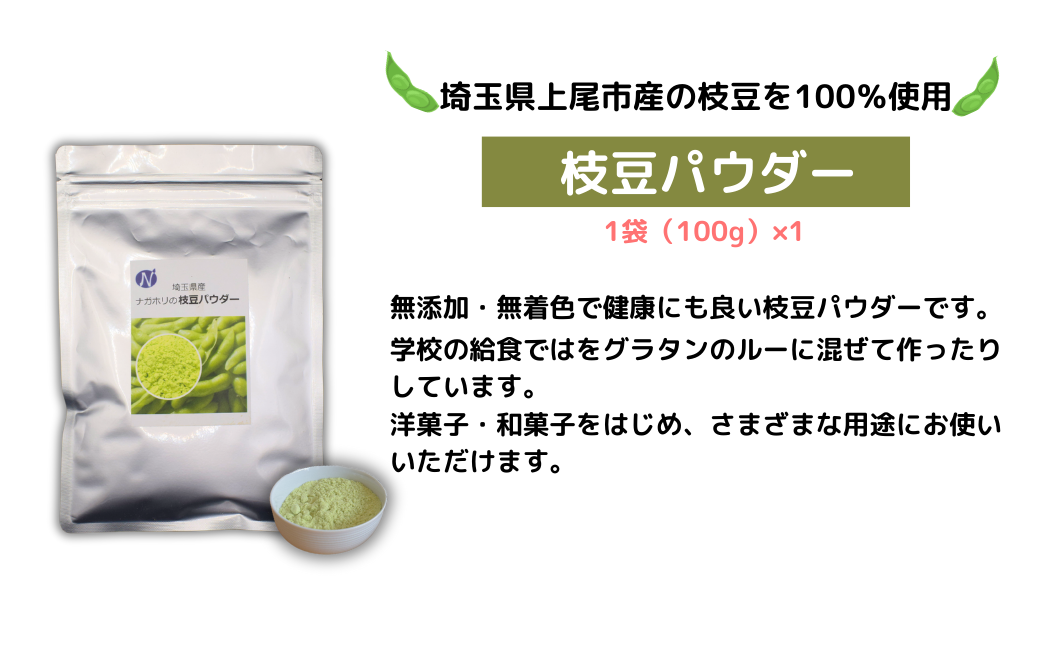 ナガホリの野菜パウダー(枝豆・小松菜) 100g×各1袋 | 埼玉県 上尾市 野菜パウダー 小松菜 枝豆 粉末 離乳食 無添加 無着色 有機 小松菜パウダー 枝豆パウダー スムージー混ぜる 野菜 上尾市産野菜 健康 自然 ヘルシー 何にでも使える 国産 新鮮