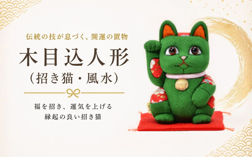 木目込人形(招き猫・風水(中)緑) | まねきねこ 猫 飾り物 人形 置物 ちりめん 伝統工芸 縁起 開運招福 千客万来 商売繁盛 金運 インテリア プレゼント 雑貨 可愛い 柿沼東光 クールジャパン The Wonder 500 埼玉県 越谷市