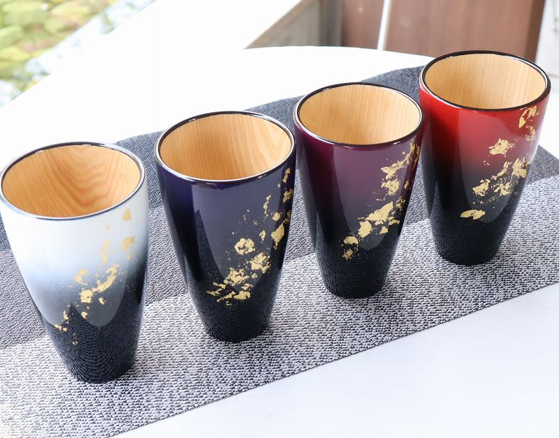 K．TURA　天然木純金箔　軽量タンブラー（ペア） ／ コップ 漆塗り グラデーション 高級感 おしゃれ 贈り物 プレゼント 夫婦 家族 祝い 埼玉県 No.071