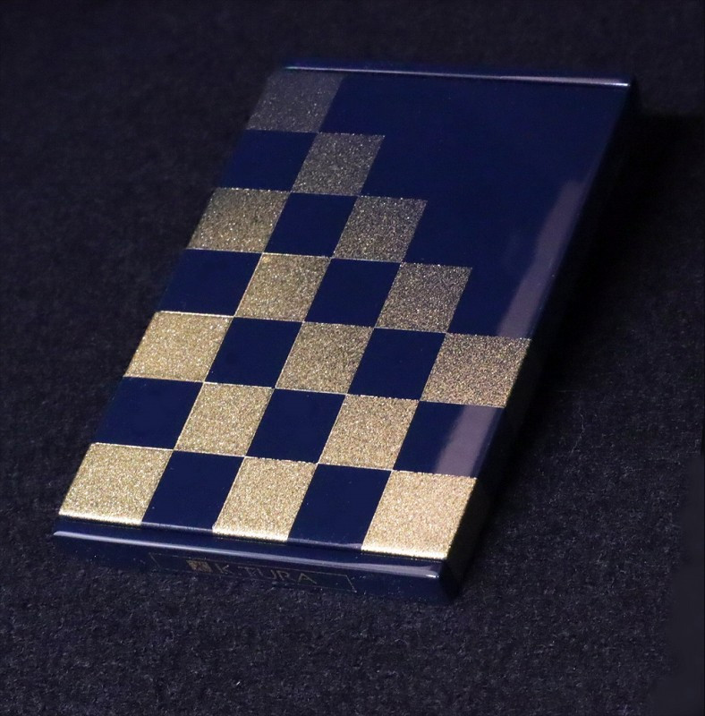 K．TURA　市松模様木製名刺ケース（青） ／ カードケース 入れ物 小物 漆塗り 純金箔 金 伝統 お洒落 おしゃれ 和 和風 イチマツ 贈り物 プレゼント 埼玉県 No.069