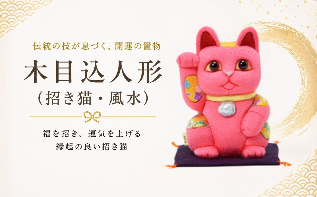 木目込人形(招き猫・風水(中)桃) | まねきねこ 猫 飾り物 人形 置物 ちりめん 伝統工芸 縁起 開運招福 千客万来 商売繁盛 金運 インテリア プレゼント 雑貨 可愛い 柿沼東光 クールジャパン The Wonder 500 埼玉県 越谷市