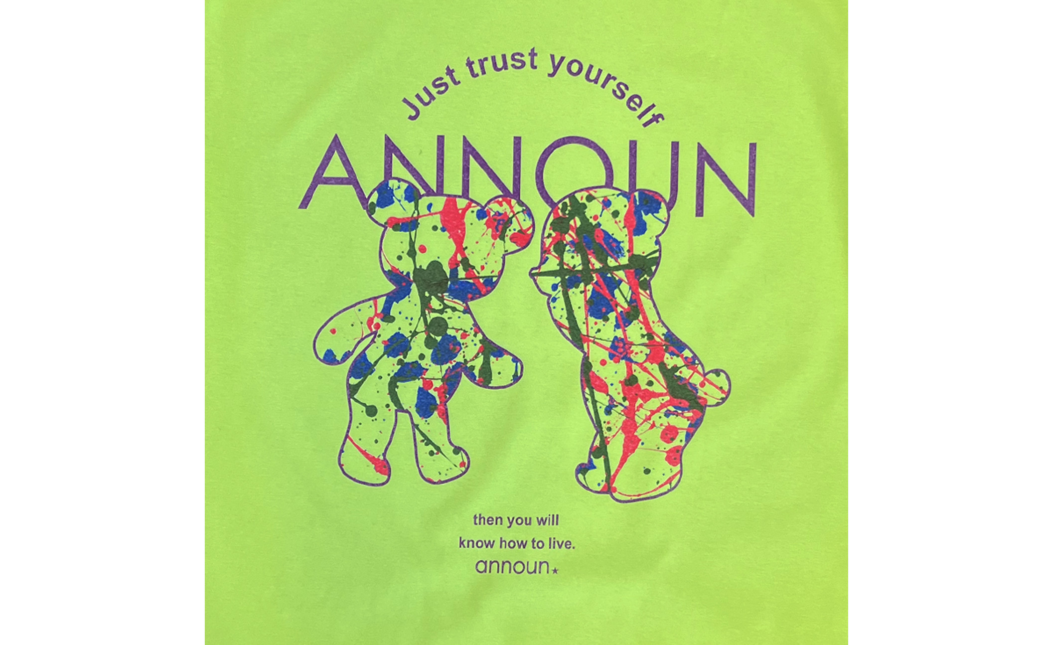［ANNOUN］Painting Colorful Bear Ｔシャツ | 服 黄緑 アパレルブランド 絵画 アート コラボレーション アンノウン 福祉 就労支援 就労継続支援B型事業所 アトリエ・アンノウン 埼玉県 越谷市