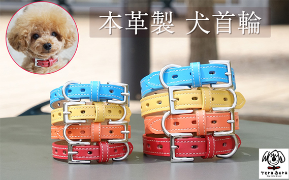犬首輪　本革製　ペット用品　小型犬　中型犬　犬用品　犬グッズ　犬用首輪　日本製 ／ 本革 国産人工皮革 ベルエース 耐久性 革職人 愛犬 てるべる 埼玉県 No.015