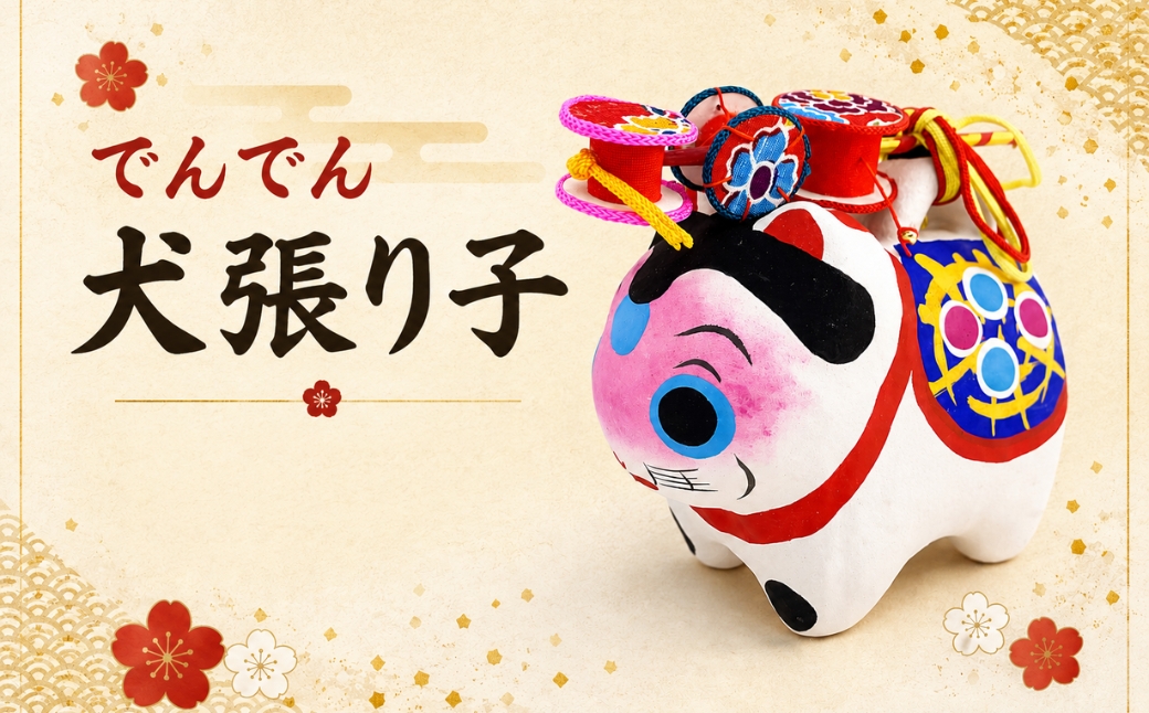 犬張り子（中）　A：でんでん犬張り子 | 犬 いぬ 張り子 でんでん太鼓 雑貨 和雑貨 和小物 伝統 民芸品 工芸品 埼玉県 越谷市