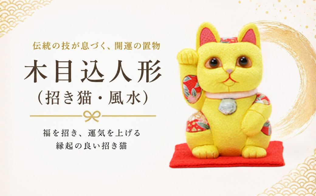 木目込人形(招き猫・風水(中)黄) | まねきねこ 猫 飾り物 人形 置物 ちりめん 伝統工芸 縁起 開運招福 千客万来 商売繁盛 金運 インテリア プレゼント 雑貨 可愛い 柿沼東光 クールジャパン The Wonder 500 埼玉県 越谷市