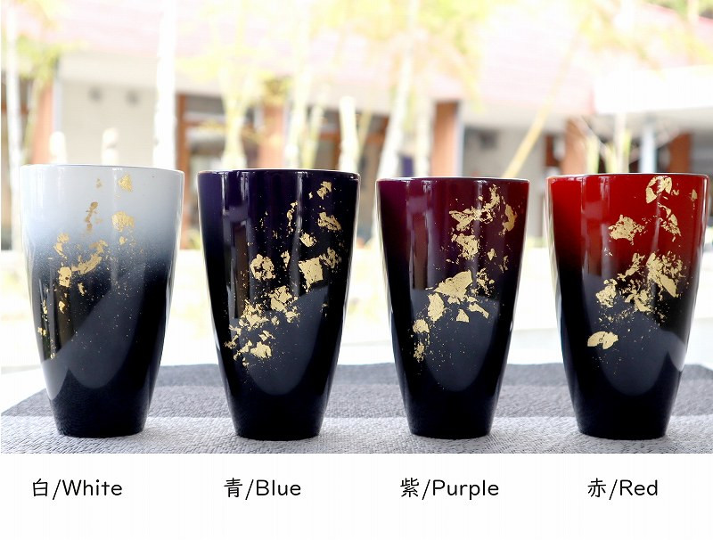 K．TURA　天然木純金箔　軽量タンブラー（ペア） ／ コップ 漆塗り グラデーション 高級感 おしゃれ 贈り物 プレゼント 夫婦 家族 祝い 埼玉県 No.071