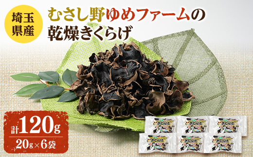 埼玉県産　むさし野ゆめファームの乾燥きくらげ　20g×6袋【1368319】