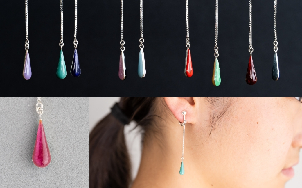 イヤリング しずく クリアグレー×クリアダークブルー 七宝 | イヤリング 雫 モチーフ しずく型 ポイント アクセサリー 七宝 バイカラー 七宝焼き ジュエリー 上品 装飾 レディース クリスマス 入学祝い 記念日 お祝い 誕生日 ギフト 作家 作品 手づくり Kenichi Kondo 埼玉県 北本市