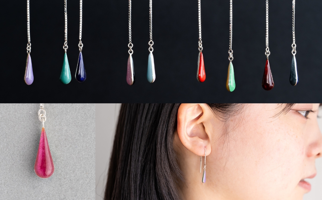 ピアス しずく クリアパープル×スノーホワイト 七宝 | ピアス 雫 モチーフ しずく型 ポイント アクセサリー 七宝 バイカラー 七宝焼き ジュエリー 上品 装飾 レディース クリスマス 入学祝い 記念日 お祝い 誕生日 ギフト 作家 作品 手づくり Kenichi Kondo 埼玉県 北本市