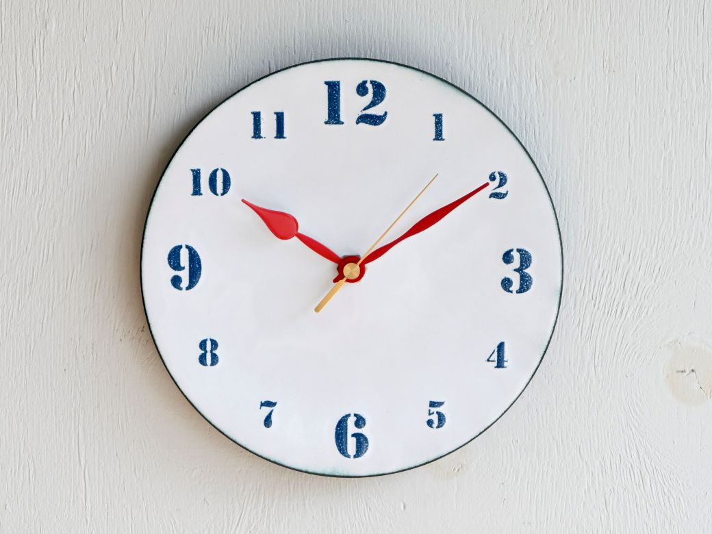 時計 壁掛け時計 文字盤M七宝／白地に青文字