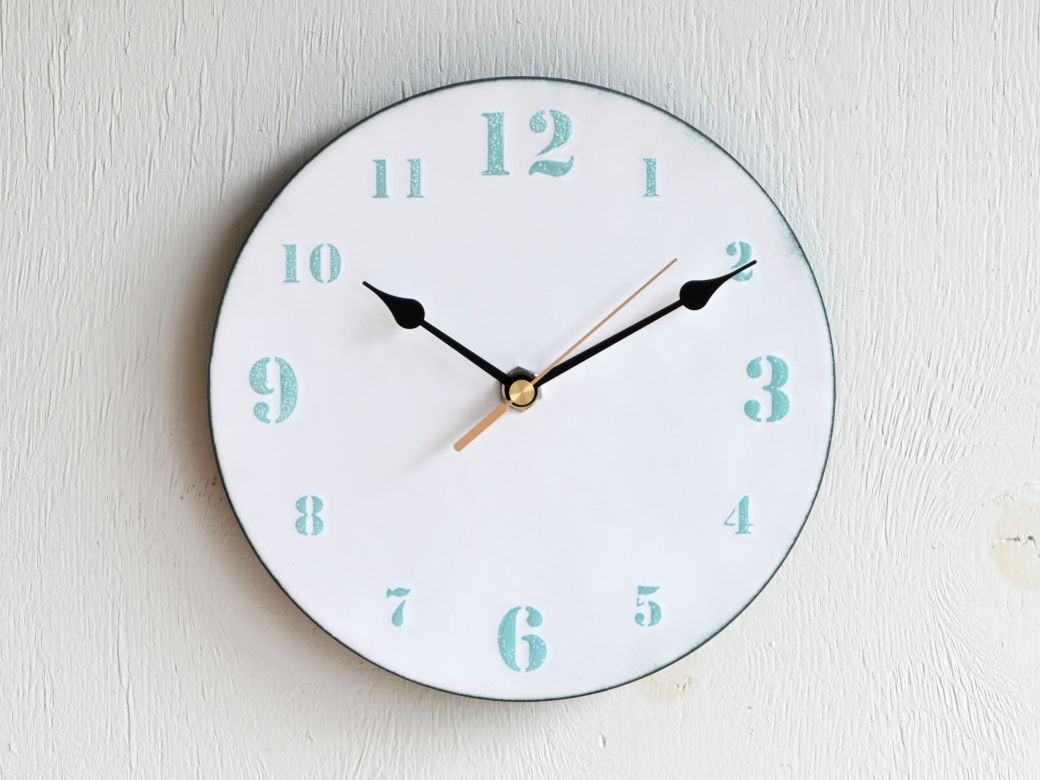 時計 壁掛け時計 文字盤M七宝／白地に水色文字