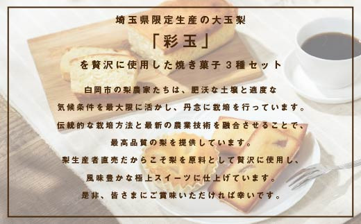 彩玉梨のスイーツ3種セット パウンドケーキ1個 フィナンシェ4個 プチガトー4個　【11246-0311】