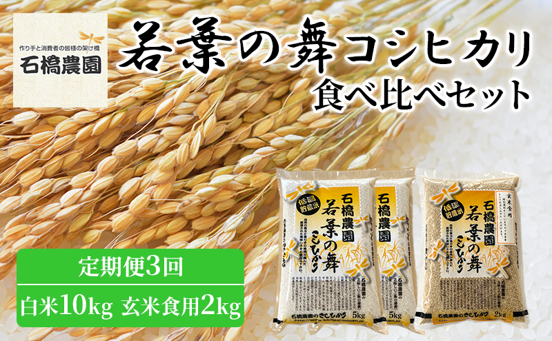 米 若葉の舞 コシヒカリ 白米10kg玄米食用2kg 食べ比べセット 定期便3回 こしひかり お米 白米 玄米 セット 食べ比べ 定期便 精米 千葉 千葉県 低温保存