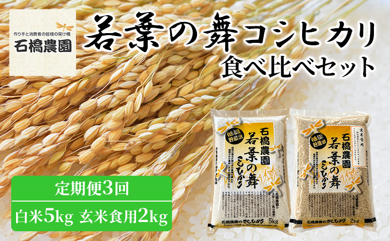 米 若葉の舞 コシヒカリ 白米5kg玄米食用2kg 食べ比べセット 定期便3回 こしひかり お米 白米 玄米 セット 食べ比べ 定期便 精米 千葉 千葉県 低温保存