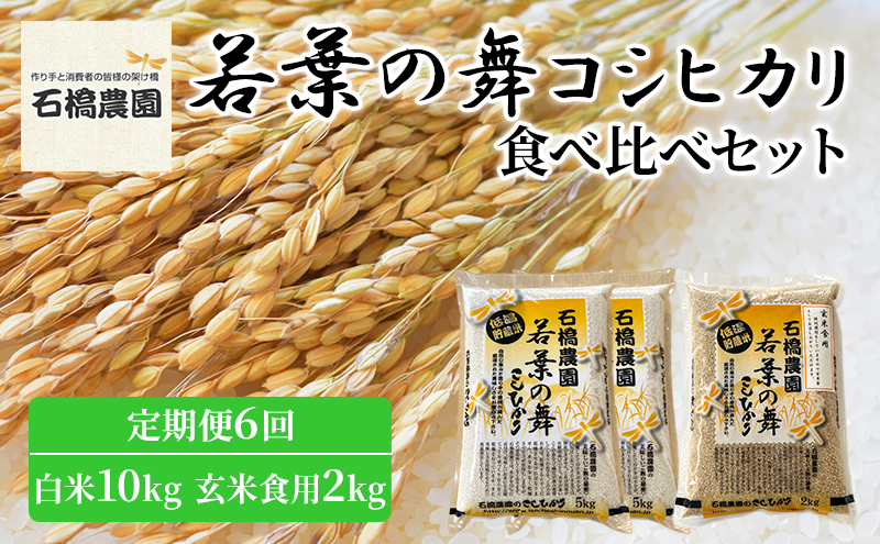 米 若葉の舞 コシヒカリ 白米10kg玄米食用2kg 食べ比べセット 定期便6回 こしひかり お米 白米 玄米 セット 食べ比べ 定期便 精米 千葉 千葉県 低温保存