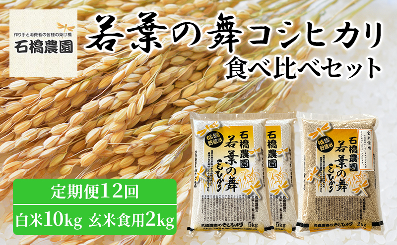 米 若葉の舞 コシヒカリ 白米10kg玄米食用2kg 食べ比べセット 定期便12回 こしひかり お米 白米 玄米 セット 食べ比べ 定期便 精米 千葉 千葉県 低温保存