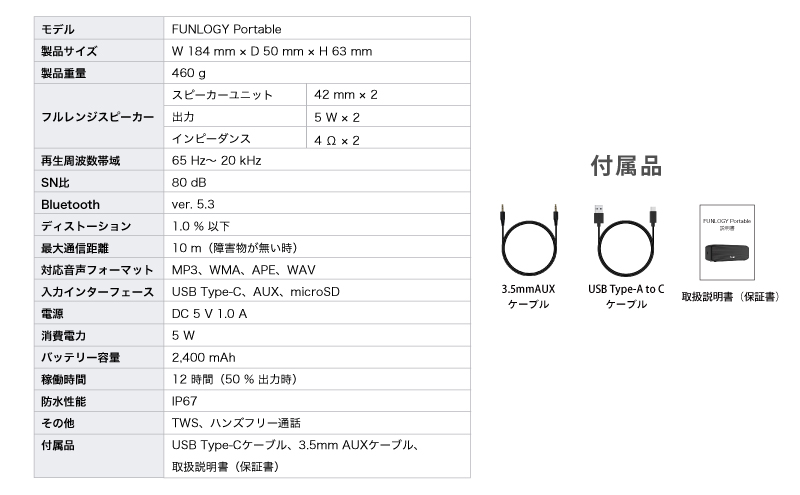 FUNLOGY Portable / ポータブルスピーカー　2個セット　ブラック　スピーカー Bluetooth 高音質 小型 ポータブル ワイヤレス ライブ鑑賞 千葉市 千葉県