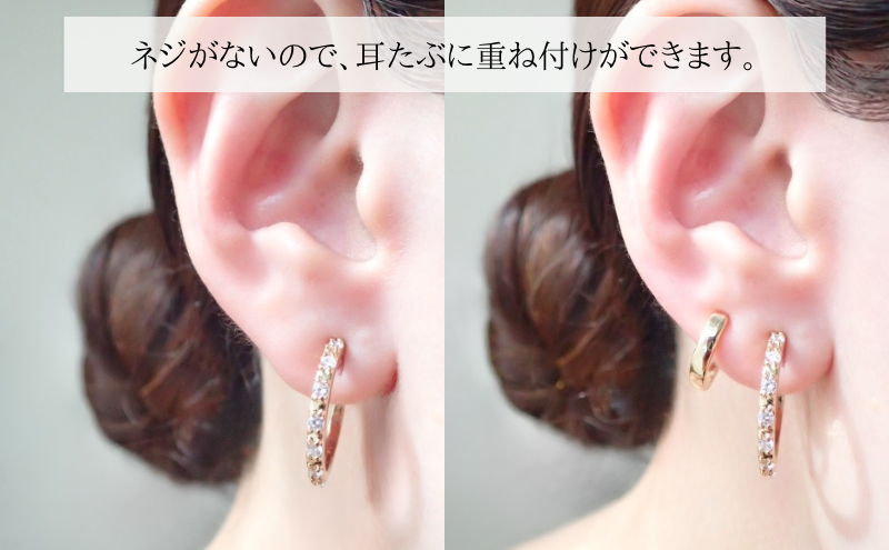 Degodd デゴッド　落ちないイヤリング　フープM　石入り　GL　痛くないイヤリング　ノンホールピアス　フープ　レディースアクセサリー