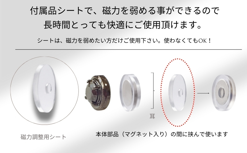 ノアーレ　金属アレルギー対応　マグネット式　ノンホールピアス　S-RDシルバー×クリアー 金属アレルギー　かぶれない　イヤリング　アクセサリー