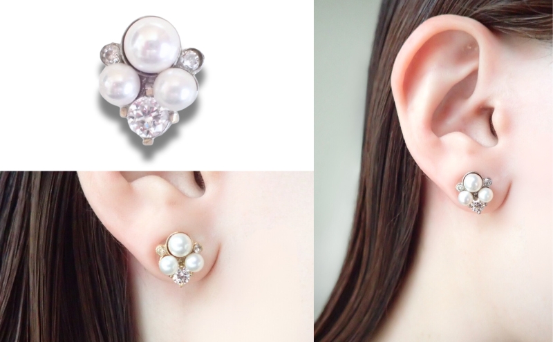 マグネット式　ノンホールピアス　S-パール×クリスタルSV　金属アレルギー対応　イヤリング　ノアーレ　レディースアクセサリー