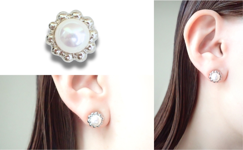 ノアーレ　金属アレルギー対応　マグネット式　ノンホールピアス　S-パールフラワーSV パールイヤリング　アクセサリー　おしゃれ