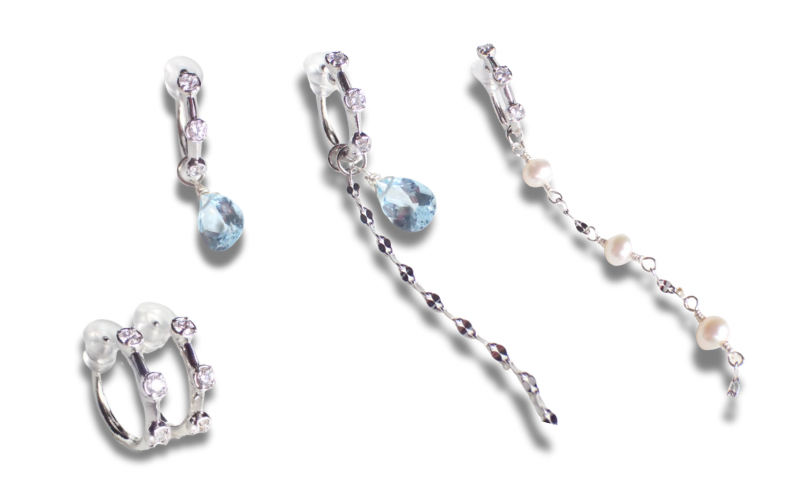 Degodd デゴッド　落ちないイヤリング　３粒石　SV　ピアス見え　ノンホールピアス　小振りイヤリング　アクセサリー