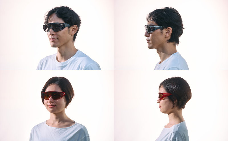 メガネの上から掛けられるサングラス オーバーグラス「Otani（オータニ）」フレームセンターレス、視界の広いゴーグルタイプ「颯（はやて）」(7)ホワイトパール／ペールモルフォブルー