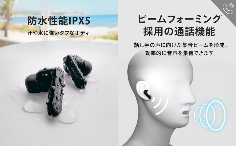 FUNLOGY Earbuds / 螳悟ィ繝ッ繧、繝、繝ャ繧ケ繧、繝、繝帙Φ縲繝悶Λ繝繧ッ縲螳カ髮サ 髻ウ讌ス 繧、繝、繝帙Φ 繝ッ繧、繝、繝ャ繧ケ 諤・騾溷髮サ 霆ス驥 菴朱≦蟒カ IPX5髦イ豌エ 髦イ豎 騾壼共 騾壼ュヲ 蜊闡臥恁 蜊闡牙ク