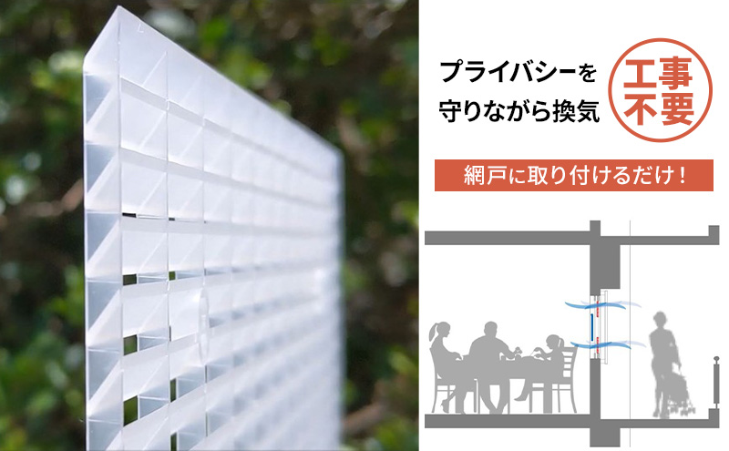 プライバシーを守りながら換気が出来る エアリールーバー モデル4（網戸に取付ける薄型軽量ポリプロピレン製準耐候型ルーバー）12枚セット  千葉県 千葉市