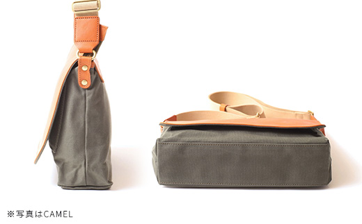 牛革かぶせ×帆布 横型ショルダーバッグ　ブラウン　【12203-0375-2】