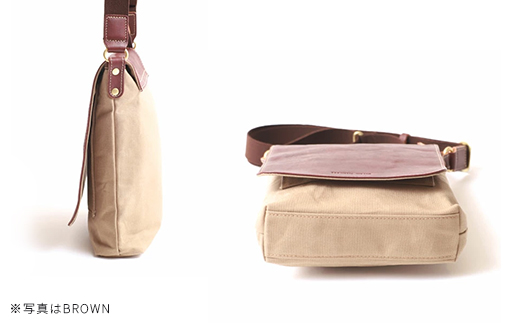 牛革かぶせ×帆布 ショルダーバッグM　ネイビー　【12203-0374-3】