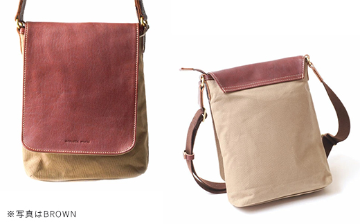 牛革かぶせ×帆布 ショルダーバッグM　ネイビー　【12203-0374-3】