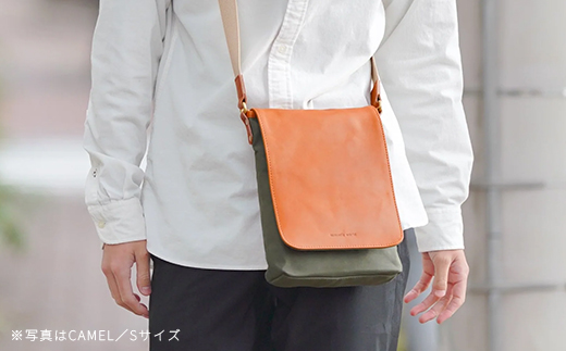 牛革かぶせ×帆布 ショルダーバッグS　ネイビー　【12203-0373-3】