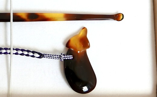 【鼈甲(べっこう)】耳かき・なすびストラップセット　【12203-0016】