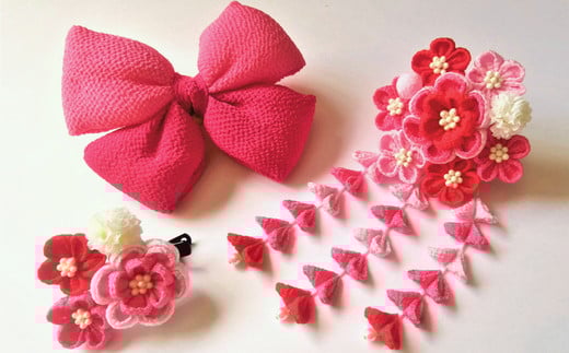 つまみかんざし３点セット＜赤＞　【12203-0076】