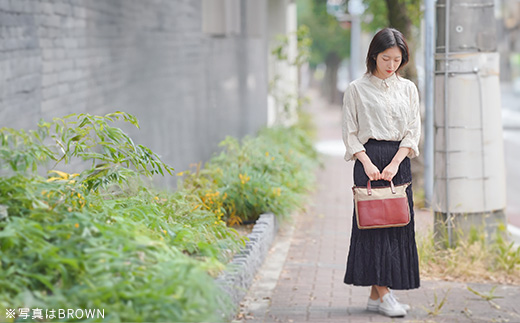 牛革かぶせ×帆布 手提げショルダー　キャメル　【12203-0377-4】