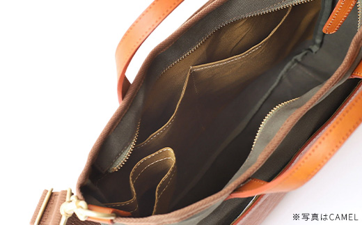 牛革かぶせ×帆布 手提げショルダー　キャメル　【12203-0377-4】