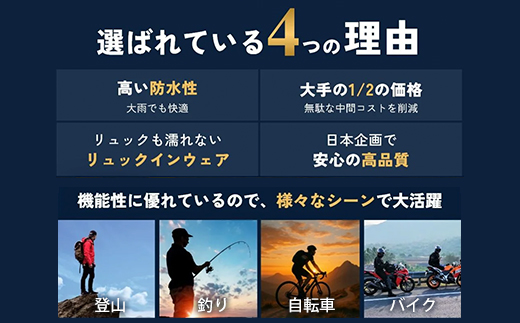 【リュックも濡れない】 レインウェア 上下セット メンズ　カーキ XL　【12203-0417-3】