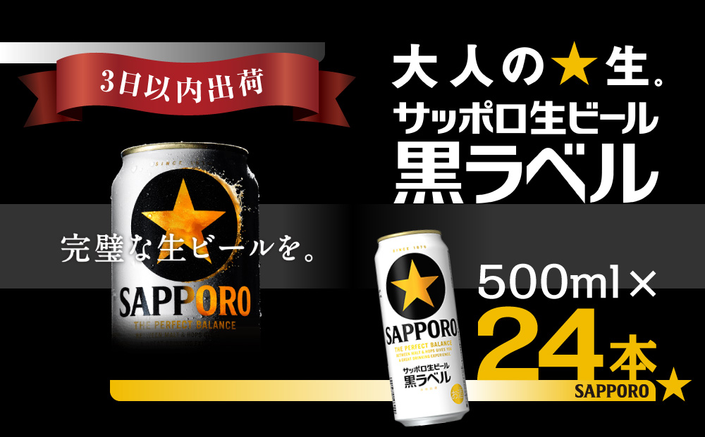 【3日以内出荷】ビール 黒ラベル 500ml 24本 1ケース サッポロ サッポロビール sapporo