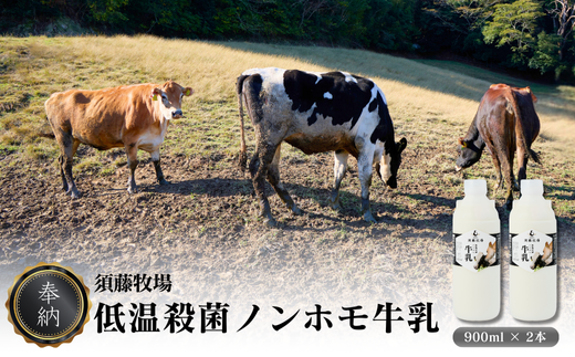 【新嘗祭奉納】須藤牧場の低温殺菌ノンホモ牛乳 900ml×2本【配送不可地域：離島】【1487101】