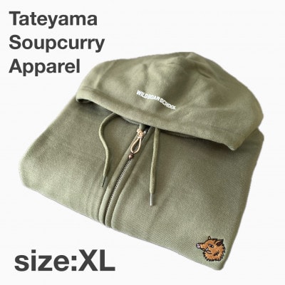 「イノシシ派」ジップアップスウェットパーカー/オリーブ/男女兼用XLサイズ【1614414】