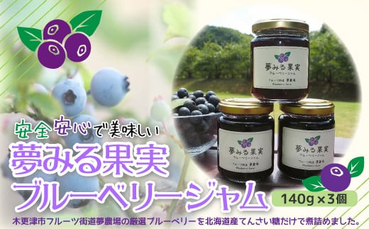 ＜有機栽培ブルーベリー使用＞夢みる果実ブルーベリージャム　140ｇ×3本 ふるさと納税 ブルーベリー ブルーベリージュース アントシアニン 千葉県 木更津市 送料無料 KAA003