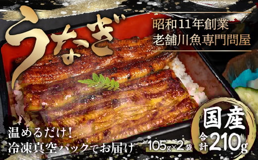 国産うなぎの蒲焼〈冷凍・真空〉約105ｇ×2パック（2尾分）合計約210ｇ ふるさと納税 うなぎ 国産 鰻 2尾 千葉県 木更津 送料無料 KAQ001