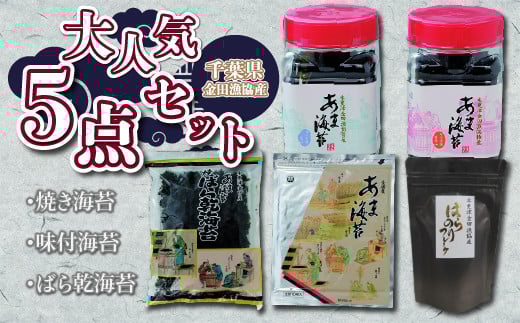 焼き海苔・味付海苔・ばら乾海苔・大人気５点セット【千葉県金田漁協産】 ふるさと納税 海苔 味付け海苔 味付けのり 千葉県 木更津 送料無料 KAE002