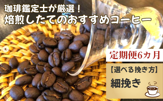 No.178-04 【毎月定期便6回】珈琲鑑定士が厳選！焙煎したてのおすすめコーヒー（細挽き）