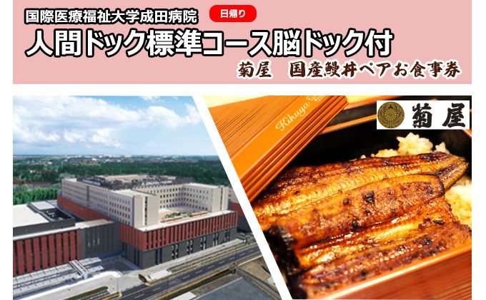 国際医療福祉大学成田病院人間ドック標準コース脳ドック付（日帰り）と菊屋　国産鰻丼ペアお食事券【 チケット 日帰り人間ドック お食事券 CT 腫瘍マーカー 骨密度 甲状腺 胃内視鏡 空腹時血糖 】