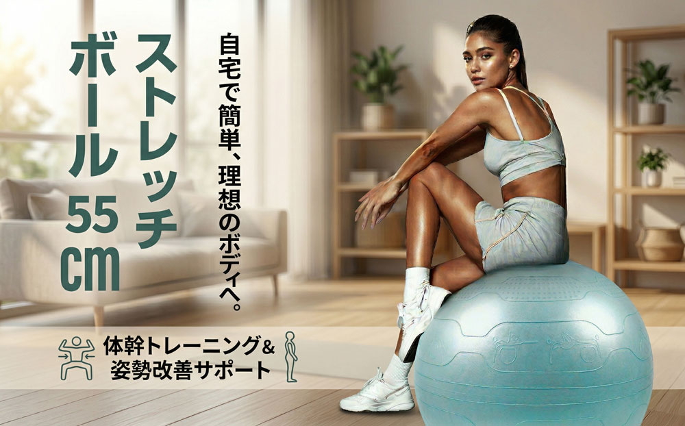 ストレッチボール 55㎝ ライトブルー ボール ポンプ付き ストレッチ トレーニング 体感 筋肉
