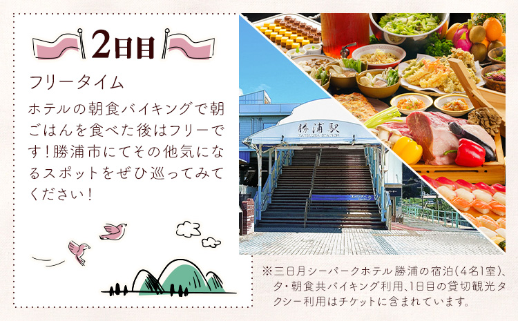 【平日・日曜日】勝浦「私のパワースポットめぐり」と 三日月シーパークホテル勝浦（1泊2日4名様）株式会社トラベル・ナビ《30日以内に出荷予定(土日祝除く)》千葉県 勝浦市 宿泊 パワースポット タクシー 天然温泉 自然【配送不可地域あり】