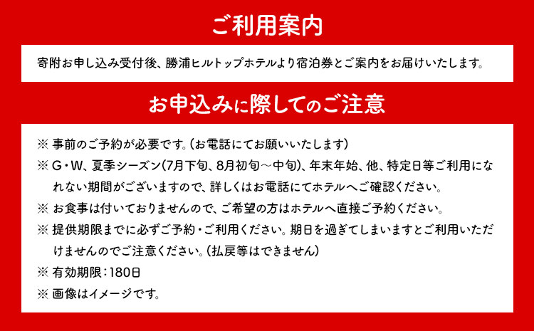 勝浦ヒルトップホテル 宿泊券  食事なし 平日 1組2名様 勝浦ヒルトップホテル《30日以内に出荷予定(土日祝除く)》千葉県 勝浦市 ホテル 宿泊 宿泊券 チケット 送料無料【配送不可地域：離島】